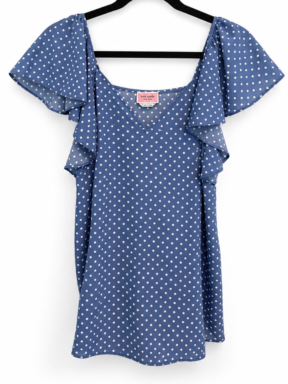 kate spade Blue Polka Dot Chic Ruffle Sleeve Blouse Size M